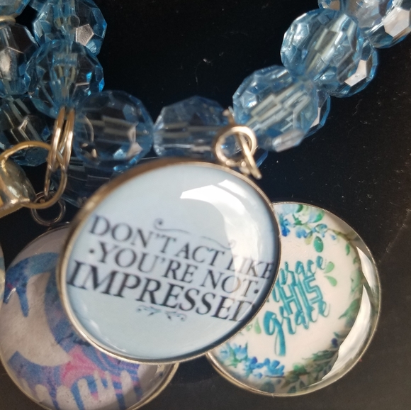 Cool blue mist beaded charm bracelet set - Picture 3 of 7